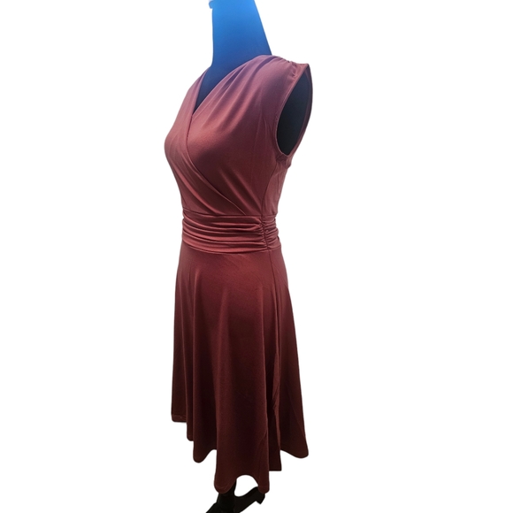 NWT Tam Ware Surplice Neckline Pleated Waist Fit & Flare Dress Small Yarrow Pink - Picture 3 of 6